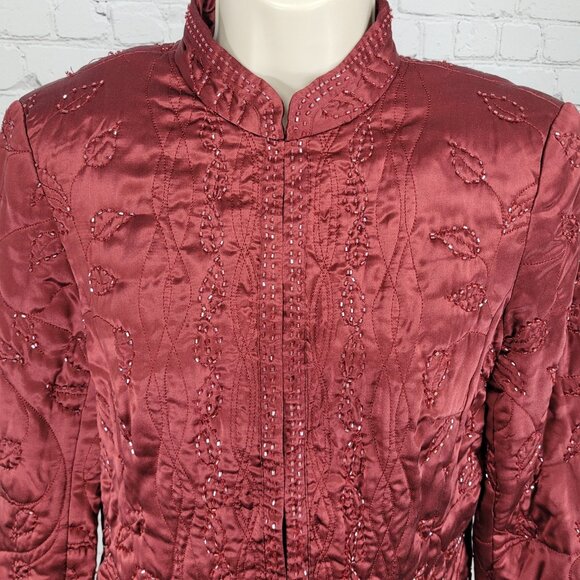 Spenser Evening Red 100% Silk Beaded Embroidered Leaves Lined Jacket Size 8 - Picture 6 of 12
